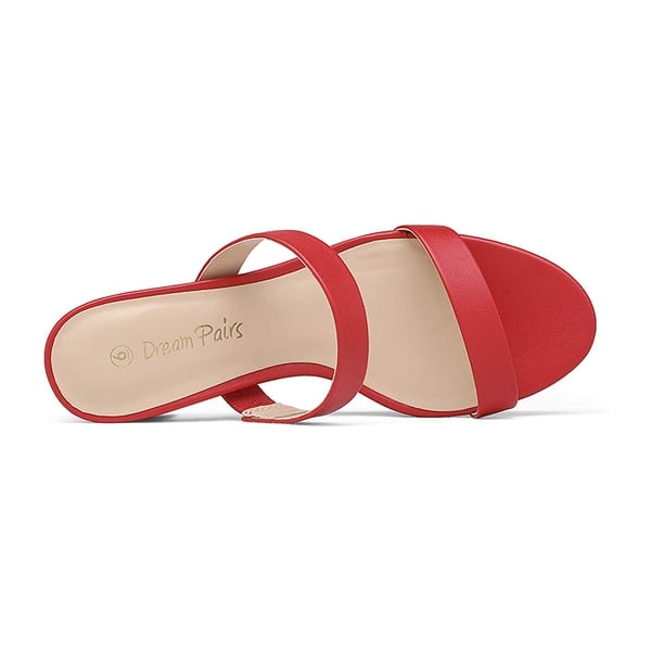Two Strap Chunky Heel Sandals - RED PU - 3